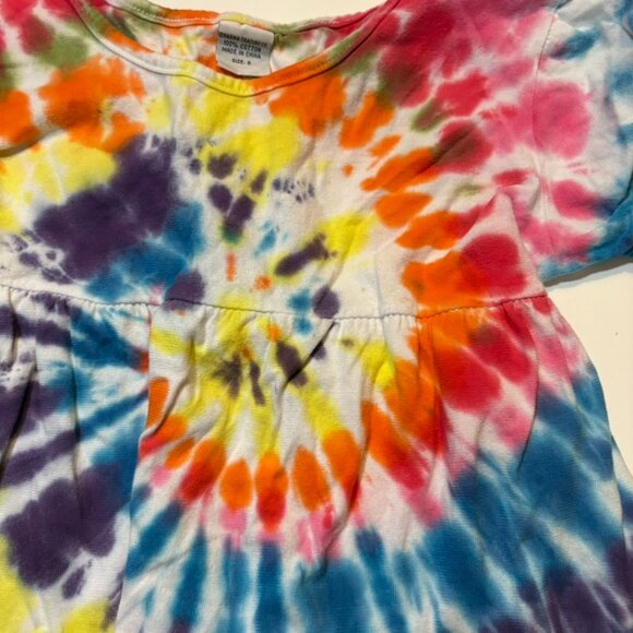 Dharma Trading Co Girls Tie Dye Dress Size 8 Rainbow Tiered Cotton Short Sleeve - Picture 2 of 3